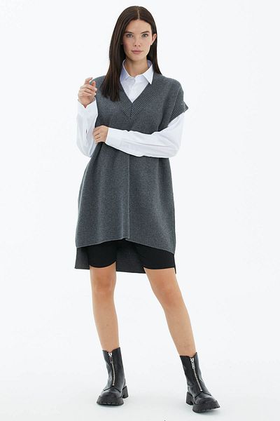Sementa V-Neck Long Knitwear Sweater - Dark Gray