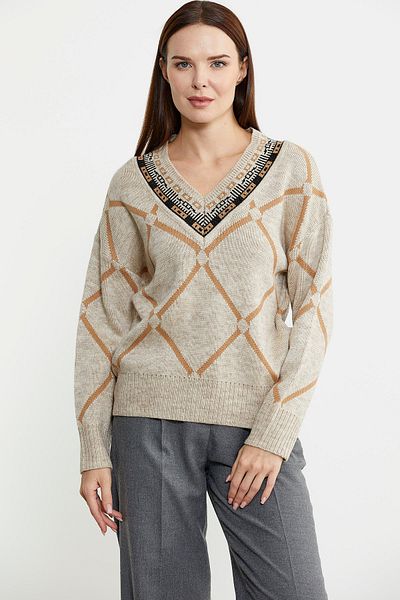 Sementa Pulover din tricotaje din lână jacquard de culoare bej