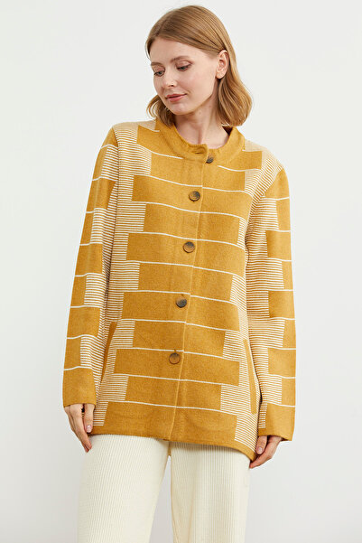 Sementa Thick Woolen Block Pattern Knitwear Jacket - Sun