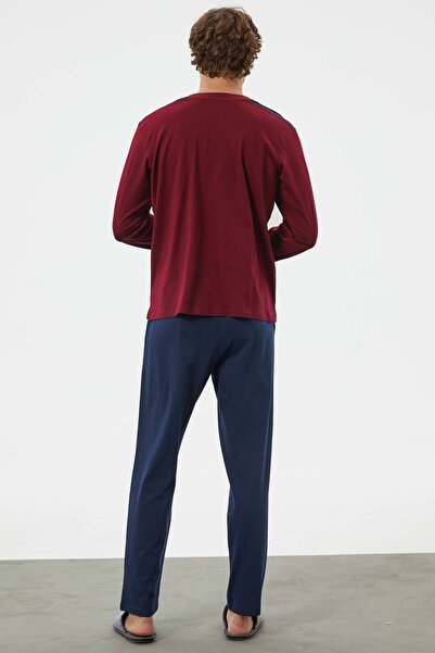 Sementa Hakim Collar Pocket Pajama Set - Claret Red