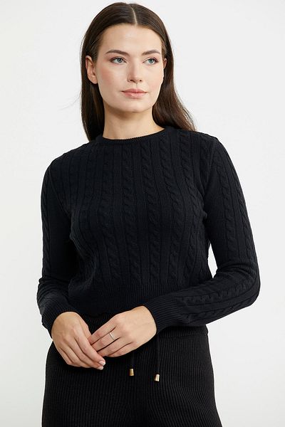 Sementa Pulover Negru Tricotat Crop - Păr Tricotat Feliat