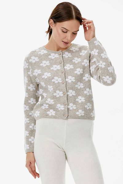 Sementa Cardigan de tricotaj cu modele florale cu nasturi cu decolteu - nurcă