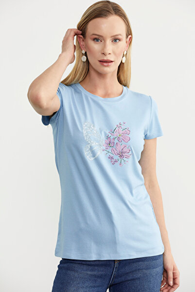 Sementa Tricou de bază albastru - imprimat cu fluturi