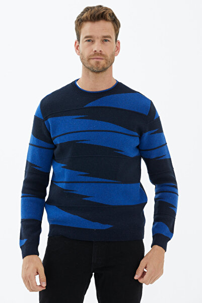 Sementa سترة تريكو منقوشة برقبة دائرية - أزرق داكن