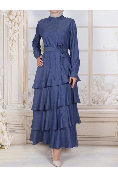 Modamorfo Rochie cu centură din denim cu fustă -Indigo