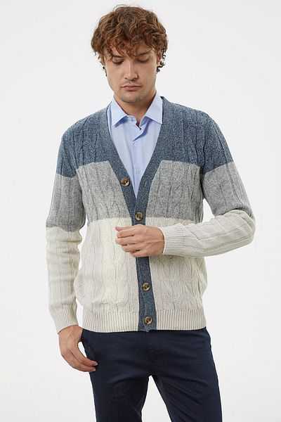 Sementa Color Block Transition Knitwear Cardigan - White