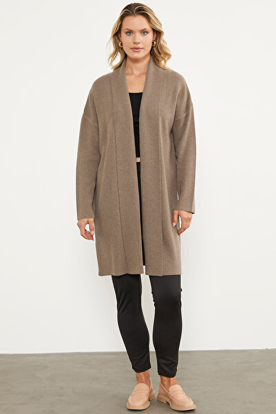 Sementa Μάλλινη Ζακέτα Πλεκτό Σάλι Plus Size - Milk Coffee