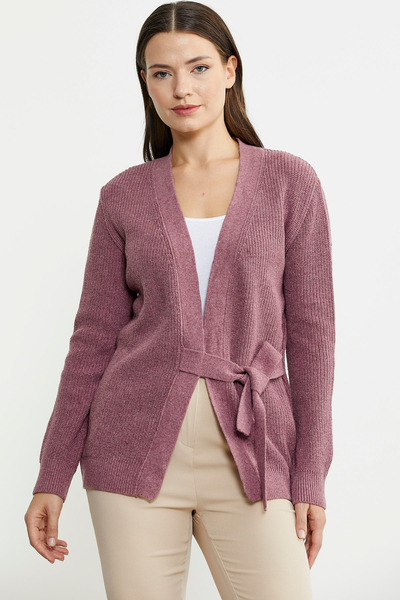 Sementa Double Breasted Belted Knitwear Cardigan - Rose