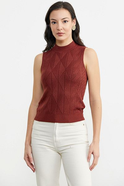 Sementa Motif Stand Collar Knitwear Sweater - Tile