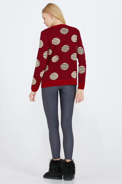 Sementa Null Collar Buttoned Women's Knitwear Jacket - Red