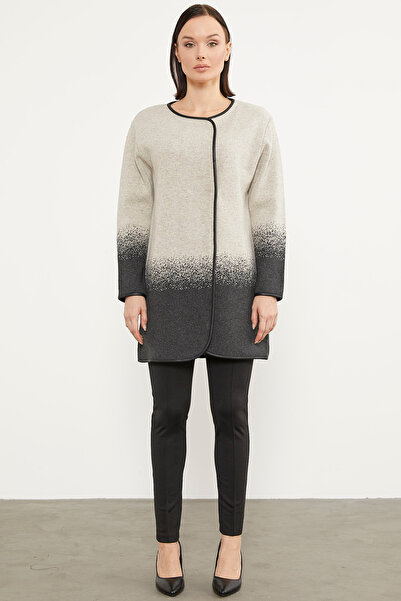 Sementa Leather Piping Detailed Double Color Knitwear Jacket - Beige