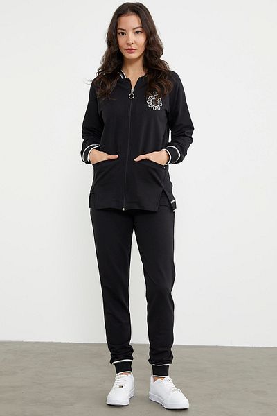 Sementa Σετ αθλητική φόρμα Jogger με λεπτομέρεια κεντήματος - Μαύρο