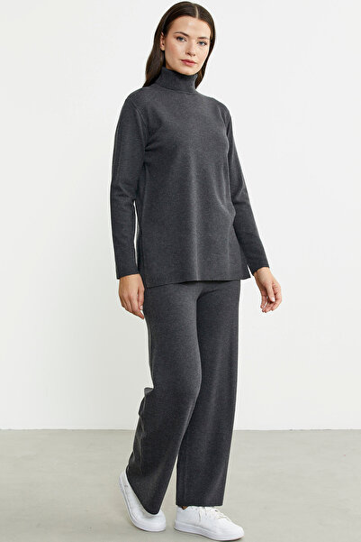 Sementa Anthracite Full Turtleneck Sweater and Trousers Knitwear Set