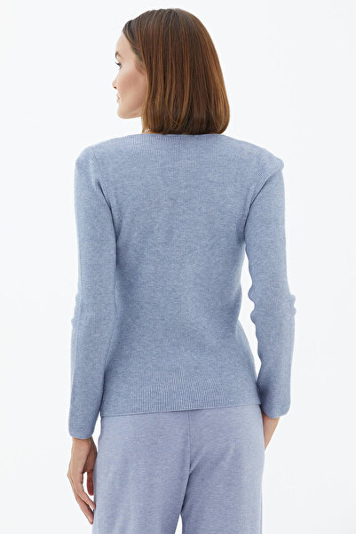 Sementa Pulover de bază cu decolteu în V albastru