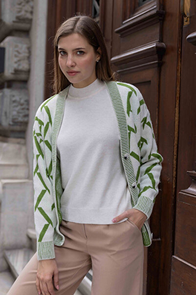 Sementa Трикотажний кардиган з геометричним візерунком - кістковий - зелений