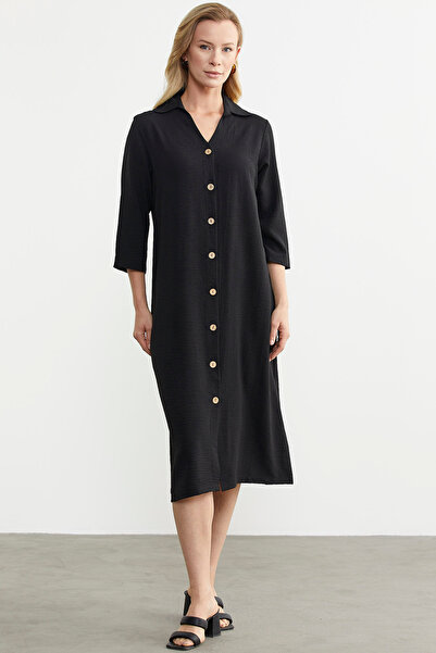 Sementa Φόρεμα με κουμπιά με άνετο και στυλ Midi - Μαύρο