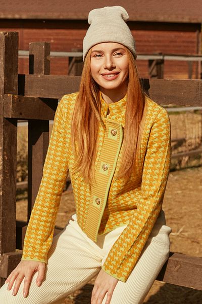 Sementa Cardigan tricotat cu model din picioare de hână - verde fistic