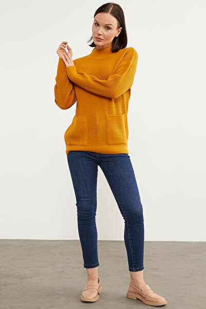 Sementa Honeycomb Knitted Stand Collar Knitwear Sweater - Sun