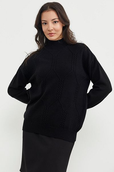 Sementa Pulover tricot de bază cu model pe jumătate pescar - negru