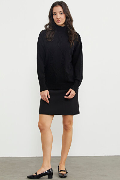 Sementa Half Fisherman Patterned Basic Knitwear Sweater - Black