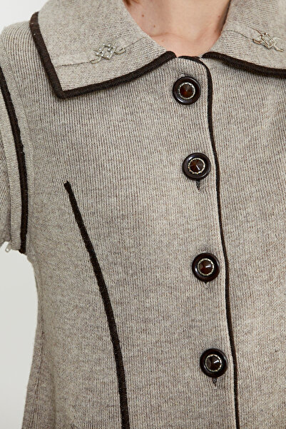 Sementa Thick Wool Knitwear Jacket with Accessory Detail - Mink - Brown