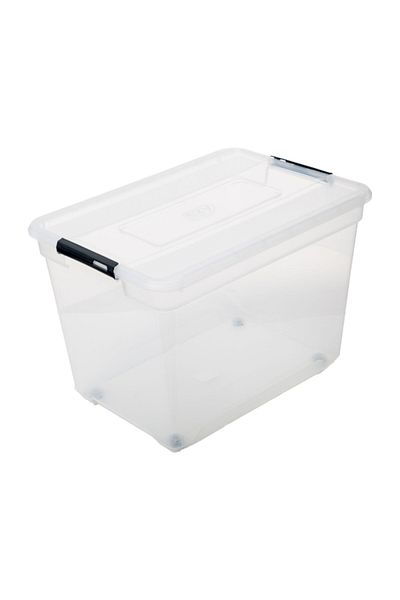 Five Simply Smart Solutions+ Elegant and Durable Design Plastic Storage Box Clear and Grey 80 Liter