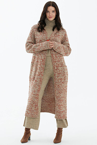 Sementa Плетен кардиган с качулка и джобове, бежов