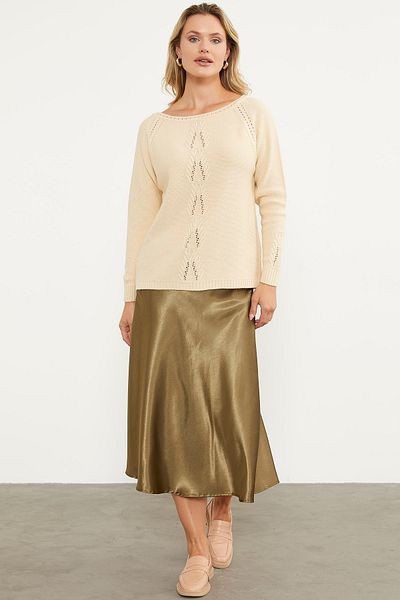 Sementa Boat Neck Motif Detailed Knitwear Sweater - Bone