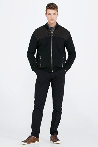 Sementa Ανδρικό Πλεκτό Παλτό με Μπλοκ Μοτίβο Τσέπης - Μαύρο