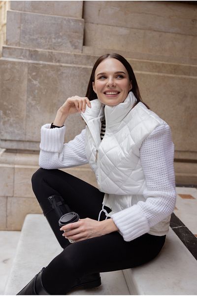 Sementa Knitwear Combined Quilted Stand Collar Coat - Bone