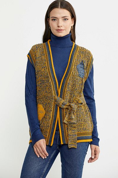 Sementa Sun Colored Belted Wool Knitwear Vest