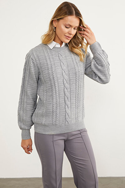 Sementa Hair Knitted Crew Neck Sweater - Gray