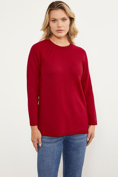 Sementa Tunic Knit Sweater with Hair Braid Detail - Red