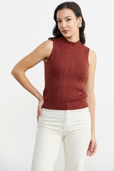 Sementa Motif Stand Collar Knitwear Sweater - Tile