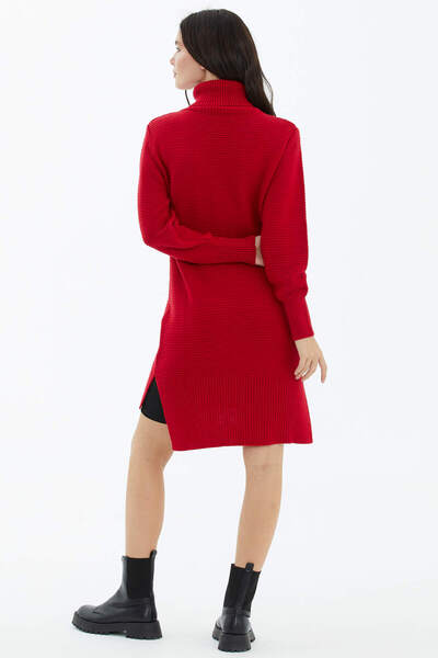 Sementa Tam Balıkçı Yaka Triko Tunik - Kırmızı