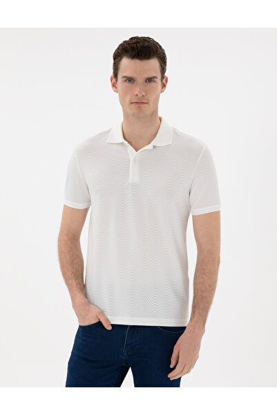 Pierre Cardin Λευκό μπλουζάκι με λαιμόκοψη πόλο εφαρμοστό 50310233-VR013