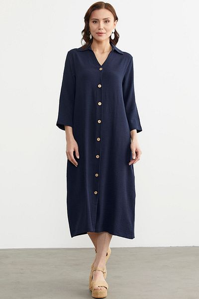 Sementa Rochie midi cu nasturi, confortabilă - Albastru Marin