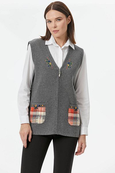 Sementa Zippered Knitwear Vest with Pockets - Dark Gray