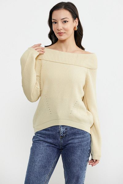 Sementa Pulover Tricot Gât Barcă - Crem