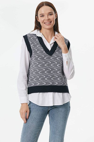 Sementa Zigzag Patterned Knitwear Sweater - Navy Blue