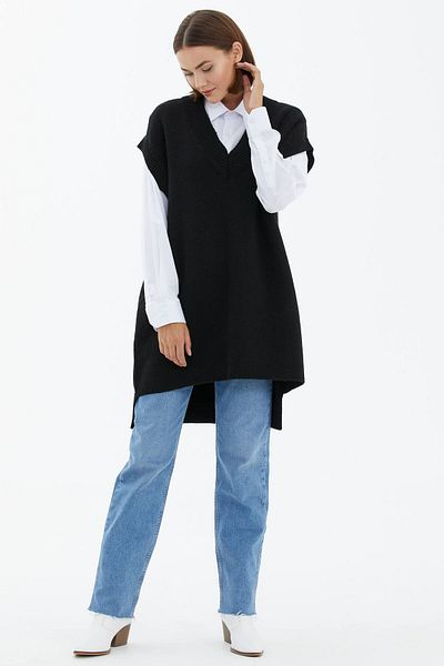 Sementa V-Neck Long Knitwear Sweater - Black