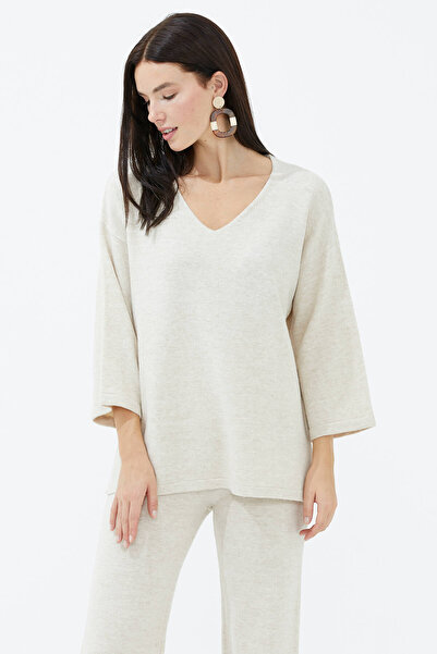 Sementa V-Neck Double Knitwear Set - Light Beige
