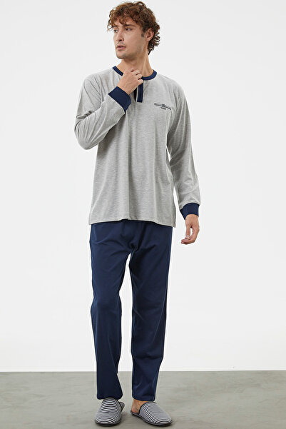 Sementa Σετ πιτζάμες με διπλά χρώματα με πατάκια - γκρι