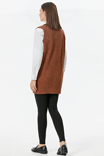 Sementa Deep V-Neck Long Knitwear Sweater with Pockets - Tan