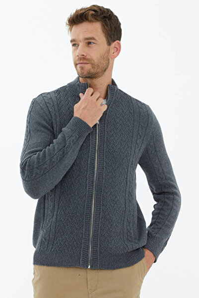 Sementa Stand Collar Zippered Knitwear Cardigan - Dark Gray