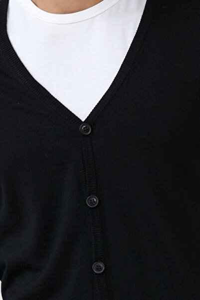 Sementa Men's V-Neck Buttoned Knitwear Cardigan - Black
