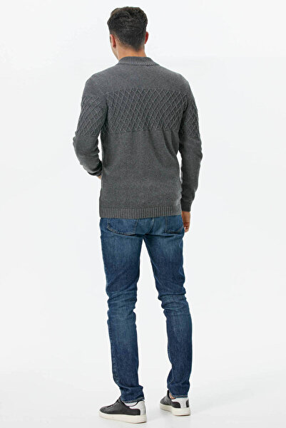 Sementa Πλεκτή Ζακέτα με Κολάρα με Τσέπη με φερμουάρ - Σκούρο Γκρι