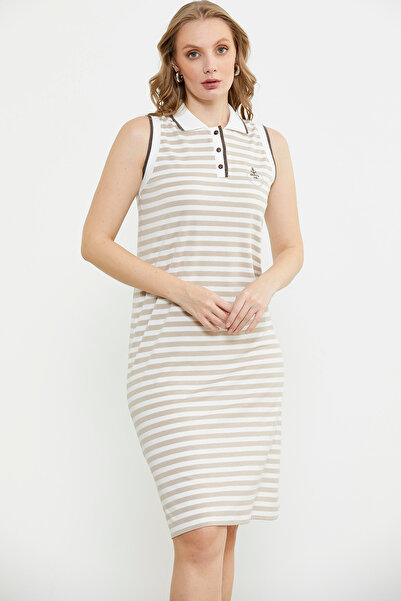 Sementa Φόρεμα Marine ριγέ Polo Neck - Χρώμα καφέ