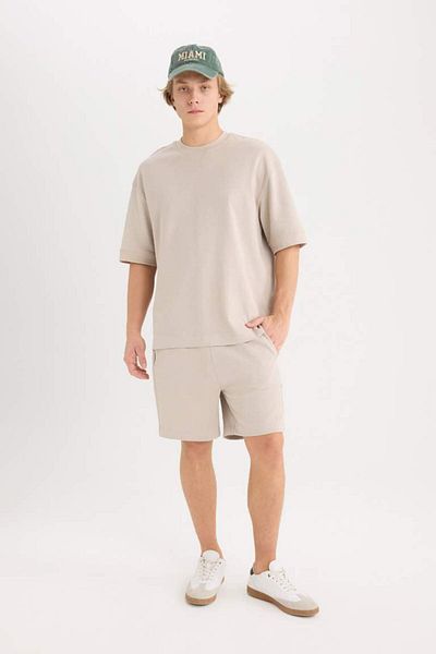 DeFacto Νέα σεζόν Loose Fit Crew λαιμόκοψη κοντομάνικο βαρύ ύφασμα Basic μασίφ μπλουζάκι