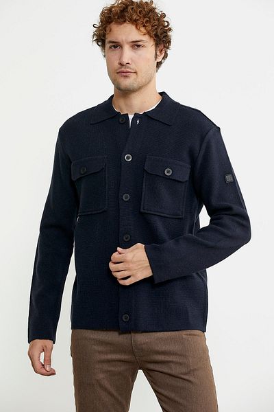Sementa Μπλε Navy Polo Collar Μάλλινη Ζακέτα - Κουμπωτή